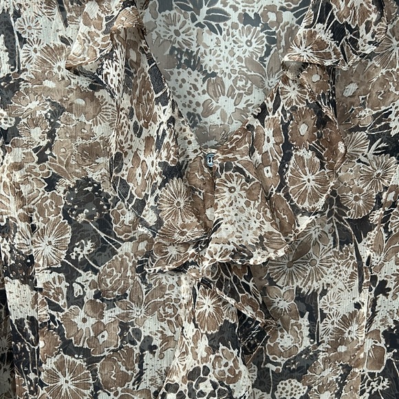 Theory Silk Floral Sheer Ruffle V- Neck Long Sleeve Top size S - Picture 3 of 10